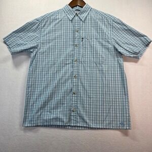 Columbia Men's Medium Plaid Short Sleeve Button Up Shirt Vented Mesh Zip Pocket